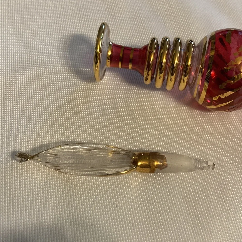 Vintage blown glass perfume bottle raspberry and gold - Picture 5 of 10